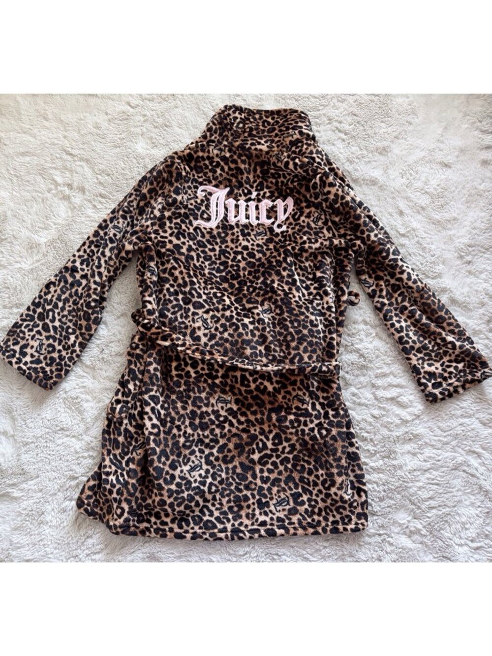 Juicy Couture Leopard Print Back Pink Logo Soft Short Robe Women’s Sz L/XL NEW